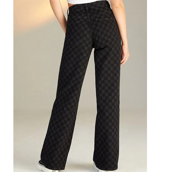 New ~ PACSUN  ~ Eco Black Checker High Waisted Baggy Jeans Size 25 CUTE - Picture 3 of 9